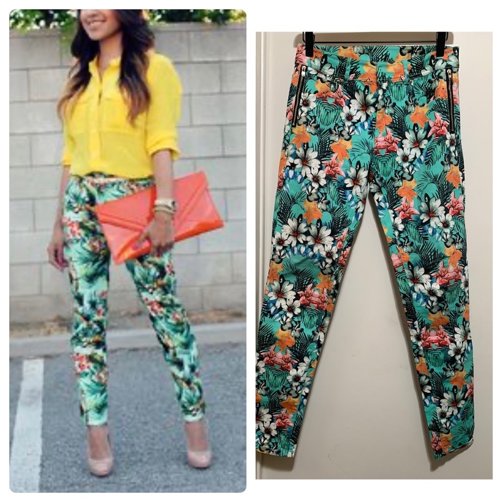 Touch Tropical Floral Skinny Jeans Size Small